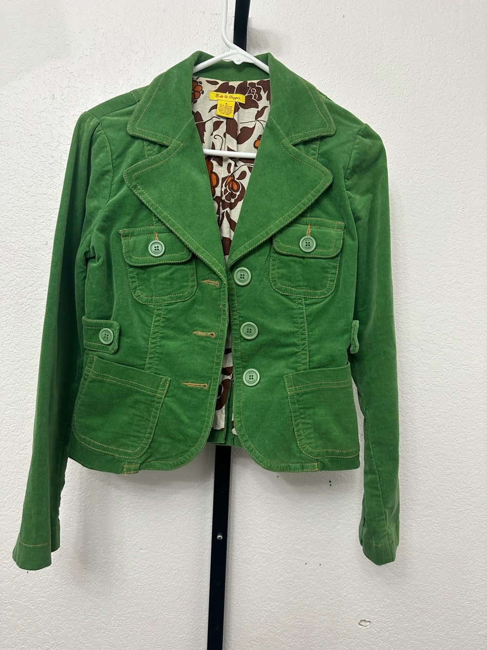 Women's Green Corduroy Button-Front Blazer Jacket